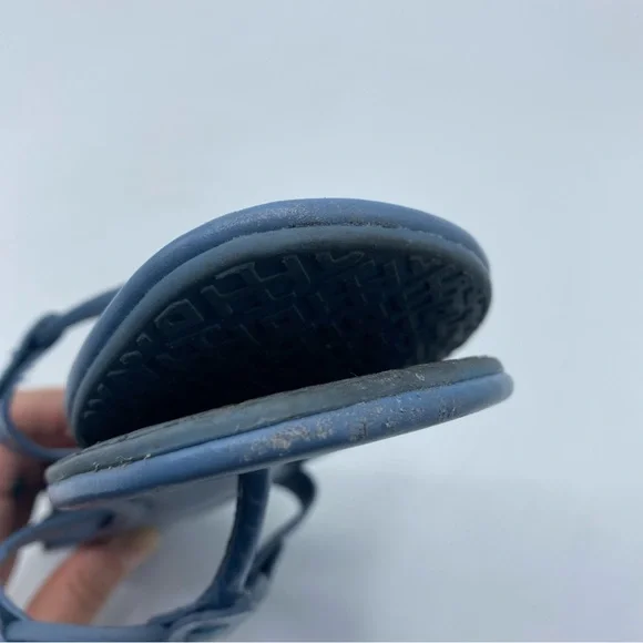 Tory Burch MILLER Leather Thong Sandals Logo Slip On Croc Embossed Women's 6 Blu - Picture 7 of 9